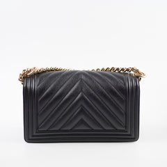 Chanel Boy Old Medium Chevron Caviar Black