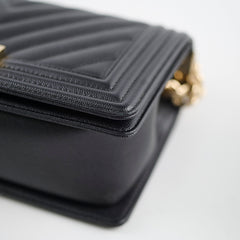 Chanel Boy Old Medium Chevron Caviar Black