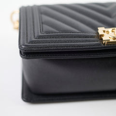 Chanel Boy Old Medium Chevron Caviar Black