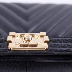 Chanel Boy Old Medium Chevron Caviar Black