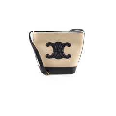 Celine Triiomphe Canvas Calfskin Bucket Bag Beige/Black