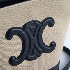 Celine Triiomphe Canvas Calfskin Bucket Bag Beige/Black