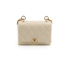 Chanel Calfskin Accordion Pearl Flap Bag White 28 Series