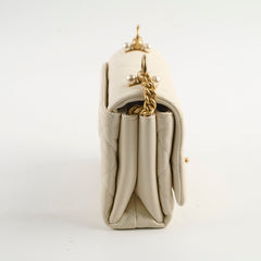 Chanel Calfskin Accordion Pearl Flap Bag White 28 Series