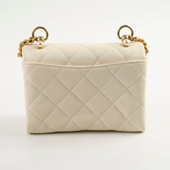 Chanel Calfskin Accordion Pearl Flap Bag White 28 Series