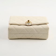 Chanel Calfskin Accordion Pearl Flap Bag White 28 Series