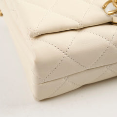 Chanel Calfskin Accordion Pearl Flap Bag White 28 Series