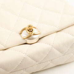 Chanel Calfskin Accordion Pearl Flap Bag White 28 Series