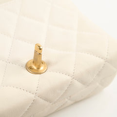 Chanel Calfskin Accordion Pearl Flap Bag White 28 Series