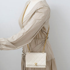 Chanel Calfskin Accordion Pearl Flap Bag White 28 Series