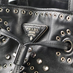 Prada Studded Drawstring Bucket Bag Black