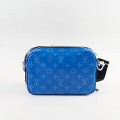 Louis Vuitton Taigarama Leather Messenger Bag Blue