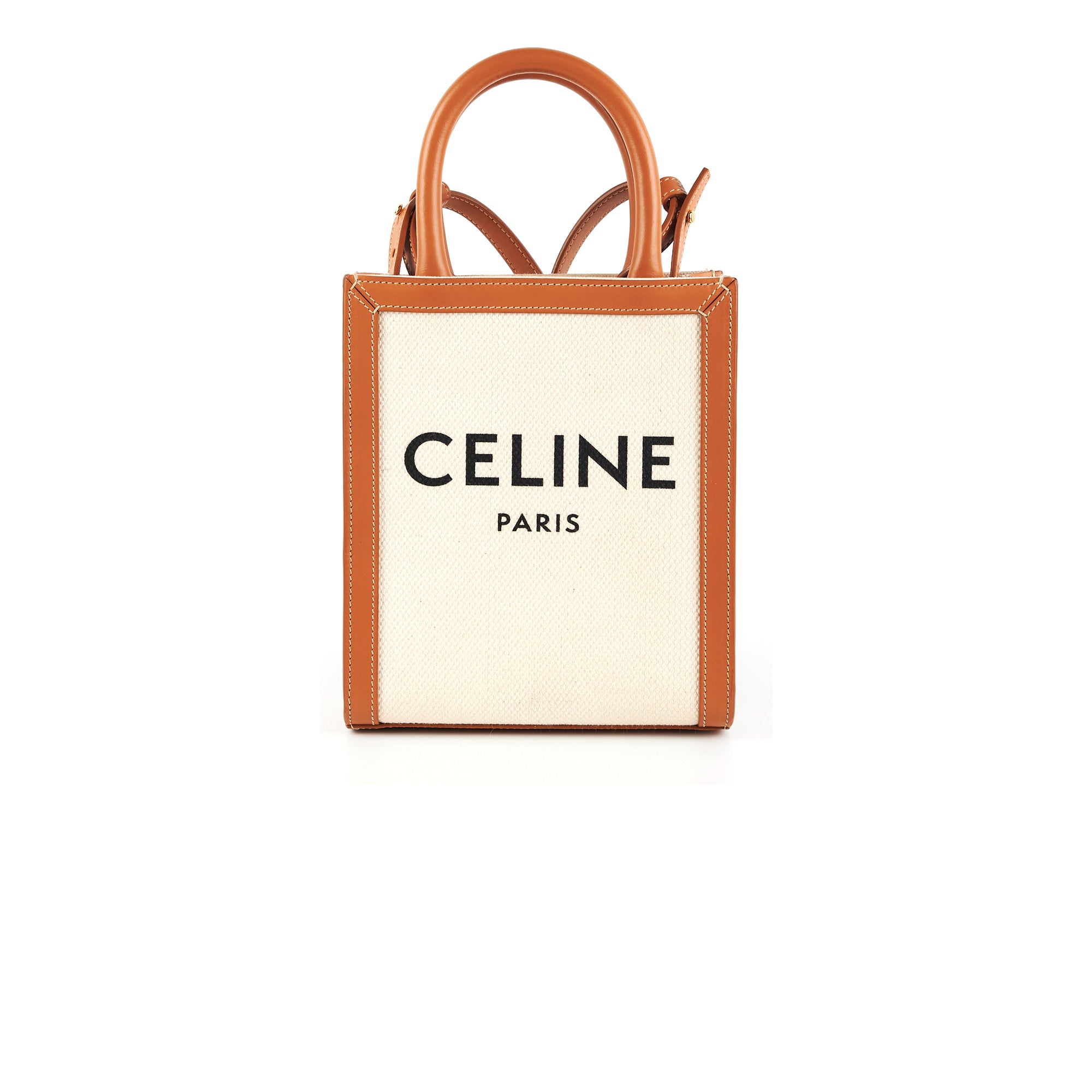 Celine Mini Vertical Cabas Canvas Logo Tote - THE PURSE AFFAIR