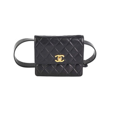 Chanel Vintage Square Mini Black Lambskin Belt Bag Size 70