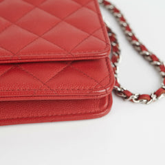 Chanel Caviar Wallet on Chain WOC Red