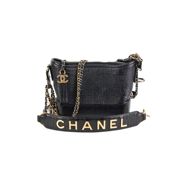Chanel 19A Gold Croc Embossed Calfskin Wallet on Chain Woc | Dearluxe