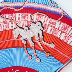 Hermes 90 x 90 Silk Scarf Cent Plis Des Miao Red/Blue