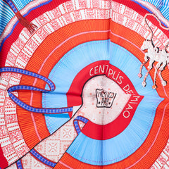 Hermes 90 x 90 Silk Scarf Cent Plis Des Miao Red/Blue