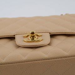 Chanel Caviar Medium/Large Double Classic Flap GHW Beige