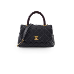 Chanel Caviar Small Coco Handle with Lizard Top Handle Black