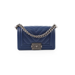 Chanel Small Boy Bag Navy Caviar Ruthenium Hardware