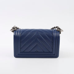 Chanel Small Boy Bag Navy Caviar Ruthenium Hardware