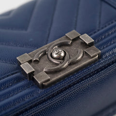 Chanel Small Boy Bag Navy Caviar Ruthenium Hardware