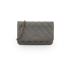 Chanel Caviar Wallet on Chain WOC Grey Microchipped