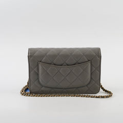Chanel Caviar Wallet on Chain WOC Grey Microchipped