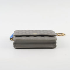Chanel Caviar Wallet on Chain WOC Grey Microchipped