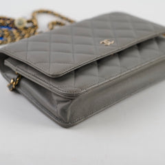 Chanel Caviar Wallet on Chain WOC Grey Microchipped
