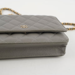 Chanel Caviar Wallet on Chain WOC Grey Microchipped