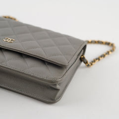 Chanel Caviar Wallet on Chain WOC Grey Microchipped