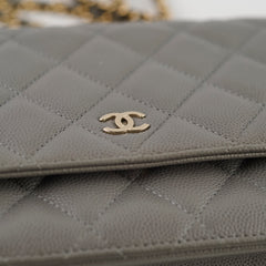 Chanel Caviar Wallet on Chain WOC Grey Microchipped