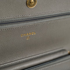 Chanel Caviar Wallet on Chain WOC Grey Microchipped