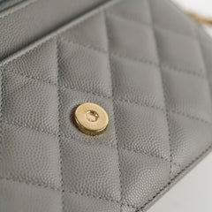 Chanel Caviar Wallet on Chain WOC Grey Microchipped