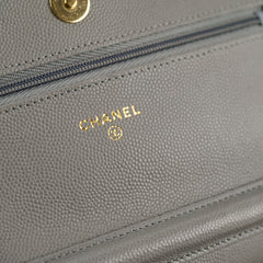 Chanel Caviar Wallet on Chain WOC Grey Microchipped