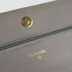 Chanel Caviar Wallet on Chain WOC Grey Microchipped
