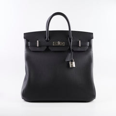 Black leather handbag with silver hardware