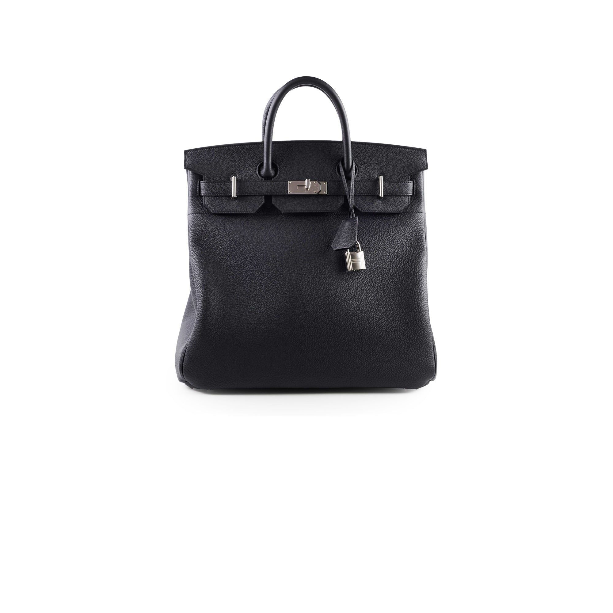 Black leather handbag with silver hardware 