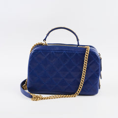 Chanel Blue Leather Caviar Blue Bowling Bag