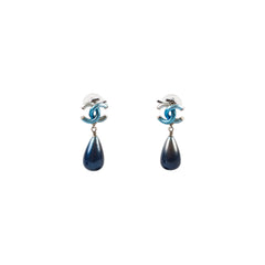 Chanel CC Pearl Drop Earrings Blue Costume Jewellery