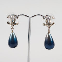Chanel CC Pearl Drop Earrings Blue Costume Jewellery