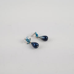 Chanel CC Pearl Drop Earrings Blue Costume Jewellery