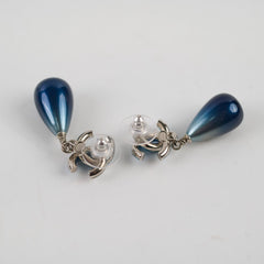 Chanel CC Pearl Drop Earrings Blue Costume Jewellery