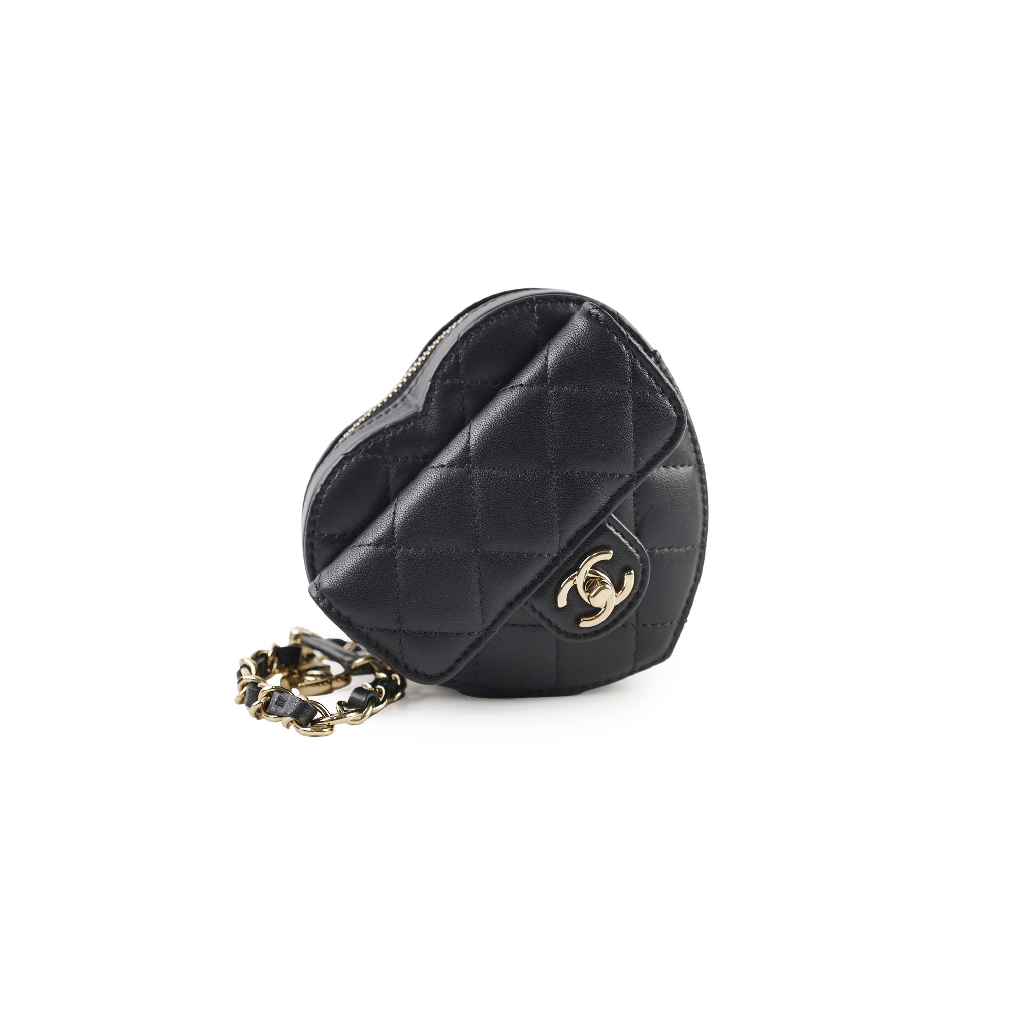 Black quilted handbag with gold chain 
