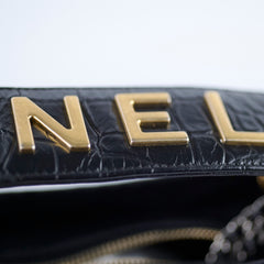 Chanel Gabrielle Large Croc Embossed Bag Black