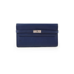 Hermes Kelly Long Wallet Epsom in Blue T Stamp