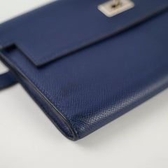 Hermes Kelly Long Wallet Epsom in Blue T Stamp