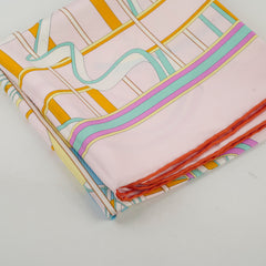 Hermes La Ligne Coup De Fouet 90cm Silk Scarf Rose Dragee/Vert/Jaune Souf